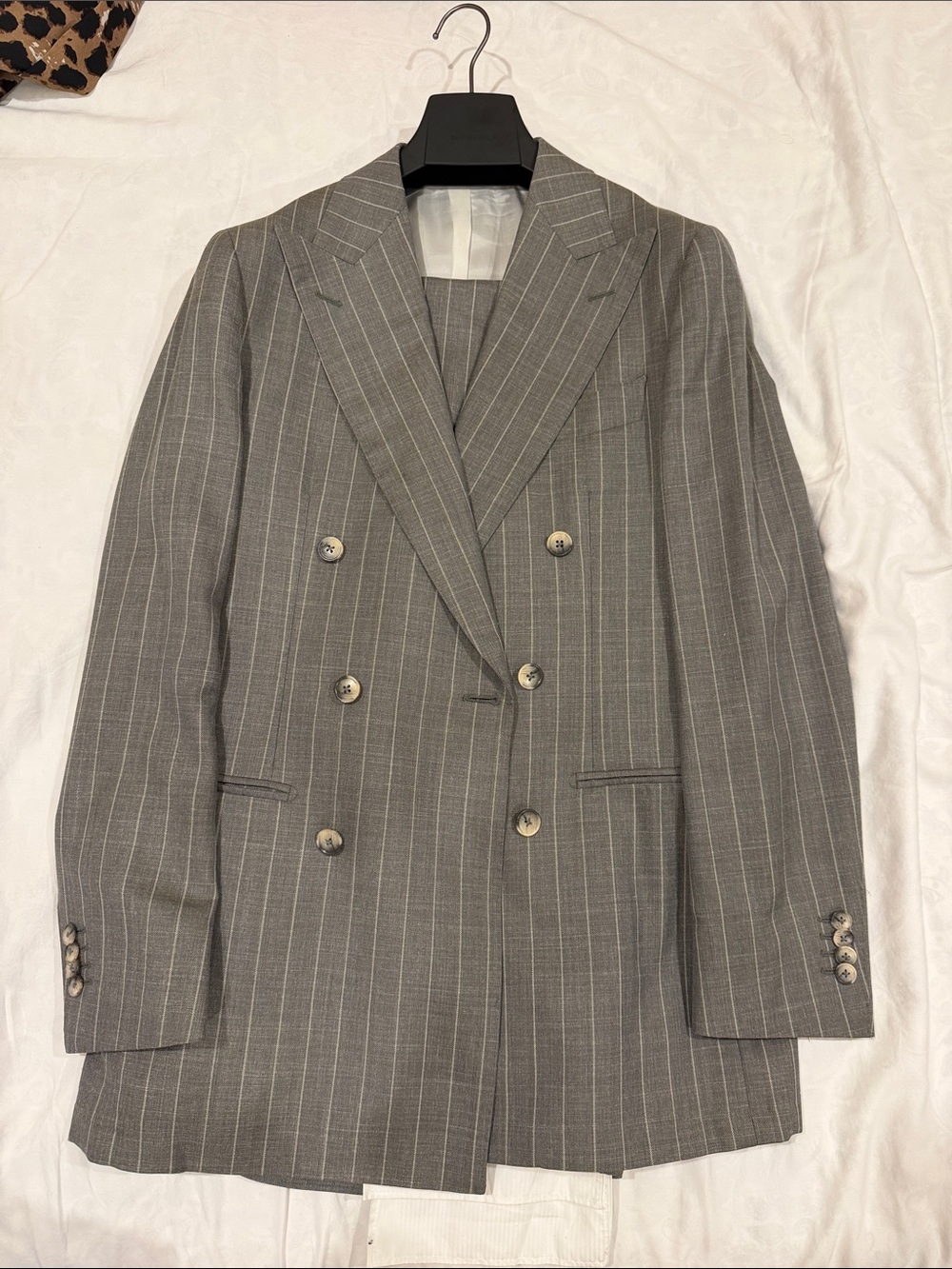 Suitsupply Double-Breasted Medium Green/Gray & White WSL Pinstripe Suit